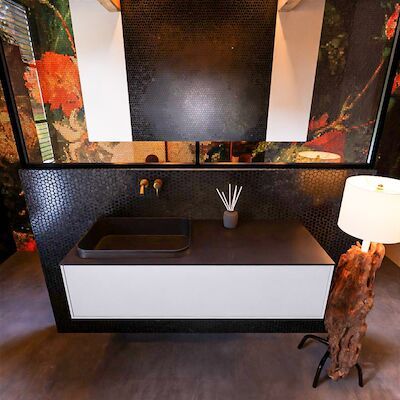 Badkamermeubelset Mondiaz Erin 120 cm met 1 Lade met RIDGE Wastafel Links Urban Zonder Kraangaten Greeploos Mat Cale