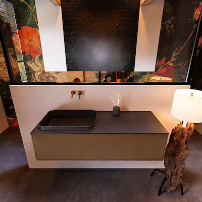 Badkamermeubelset Mondiaz Erin 120 cm met 1 Lade met RIDGE Wastafel Links Urban Zonder Kraangaten Greeploos Mat Rust