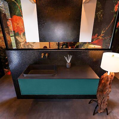 Badkamermeubelset Mondiaz Erin 120 cm met 1 Lade met RIDGE Wastafel Links Urban Zonder Kraangaten Greeploos Mat Smag