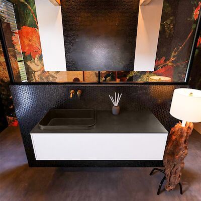 Badkamermeubelset Mondiaz Erin 120 cm met 1 Lade met RIDGE Wastafel Links Urban Zonder Kraangaten Greeploos Mat Talc