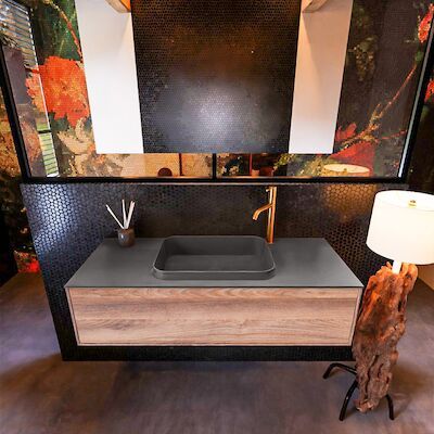 Badkamermeubelset Mondiaz Erin 120 cm met 1 Lade met RIDGE Wastafel Midden Dark grey met 1 kraangat Greeploos Mat Dark Brown Grey