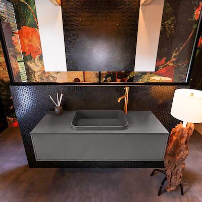 Badkamermeubelset Mondiaz Erin 120 cm met 1 Lade met RIDGE Wastafel Midden Dark grey met 1 kraangat Greeploos Mat Dark Grey