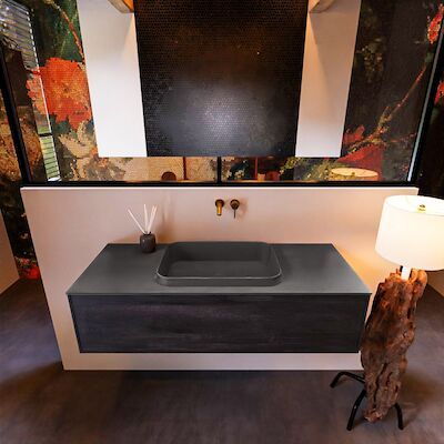 Badkamermeubelset Mondiaz Erin 120 cm met 1 Lade met RIDGE Wastafel Midden Dark grey Zonder Kraangaten Greeploos Mat Antracite