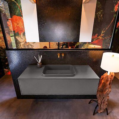 Badkamermeubelset Mondiaz Erin 120 cm met 1 Lade met RIDGE Wastafel Midden Dark grey Zonder Kraangaten Greeploos Mat Dark Grey