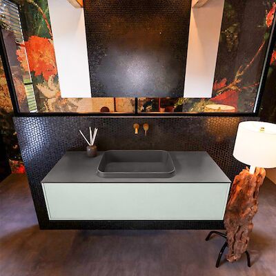 Badkamermeubelset Mondiaz Erin 120 cm met 1 Lade met RIDGE Wastafel Midden Dark grey Zonder Kraangaten Greeploos Mat Greey