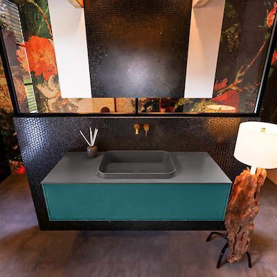Badkamermeubelset Mondiaz Erin 120 cm met 1 Lade met RIDGE Wastafel Midden Dark grey Zonder Kraangaten Greeploos Mat Smag