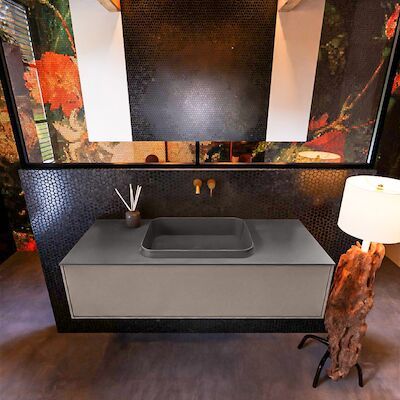 Badkamermeubelset Mondiaz Erin 120 cm met 1 Lade met RIDGE Wastafel Midden Dark grey Zonder Kraangaten Greeploos Mat Smoke