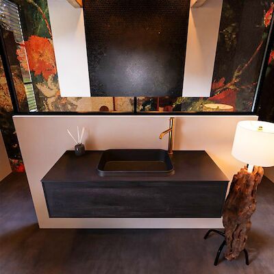 Badkamermeubelset Mondiaz Erin 120 cm met 1 Lade met RIDGE Wastafel Midden Urban met 1 kraangat Greeploos Mat Antracite