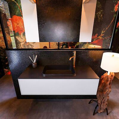 Badkamermeubelset Mondiaz Erin 120 cm met 1 Lade met RIDGE Wastafel Midden Urban met 1 kraangat Greeploos Mat Cale