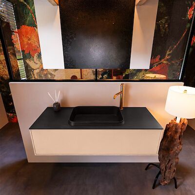 Badkamermeubelset Mondiaz Erin 120 cm met 1 Lade met RIDGE Wastafel Midden Urban met 1 kraangat Greeploos Mat Rosee