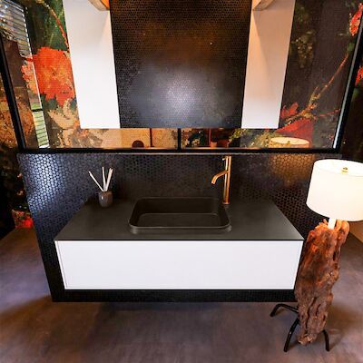 Badkamermeubelset Mondiaz Erin 120 cm met 1 Lade met RIDGE Wastafel Midden Urban met 1 kraangat Greeploos Mat Talc