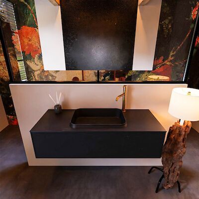 Badkamermeubelset Mondiaz Erin 120 cm met 1 Lade met RIDGE Wastafel Midden Urban met 1 kraangat Greeploos Mat Urban