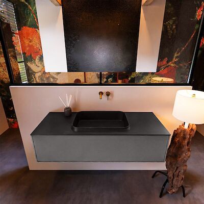 Badkamermeubelset Mondiaz Erin 120 cm met 1 Lade met RIDGE Wastafel Midden Urban Zonder Kraangaten Greeploos Mat Dark Grey