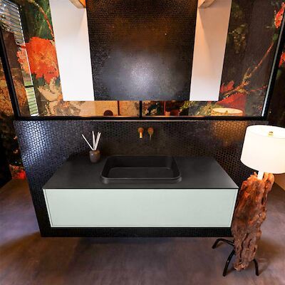 Badkamermeubelset Mondiaz Erin 120 cm met 1 Lade met RIDGE Wastafel Midden Urban Zonder Kraangaten Greeploos Mat Greey
