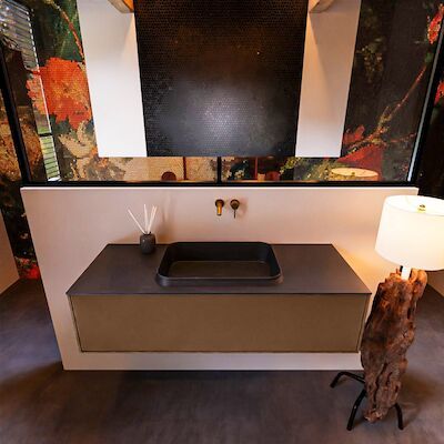 Badkamermeubelset Mondiaz Erin 120 cm met 1 Lade met RIDGE Wastafel Midden Urban Zonder Kraangaten Greeploos Mat Rust