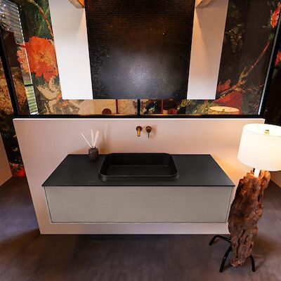 Badkamermeubelset Mondiaz Erin 120 cm met 1 Lade met RIDGE Wastafel Midden Urban Zonder Kraangaten Greeploos Mat Smoke