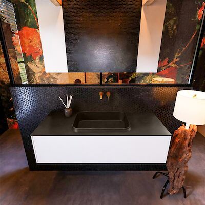 Badkamermeubelset Mondiaz Erin 120 cm met 1 Lade met RIDGE Wastafel Midden Urban Zonder Kraangaten Greeploos Mat Talc