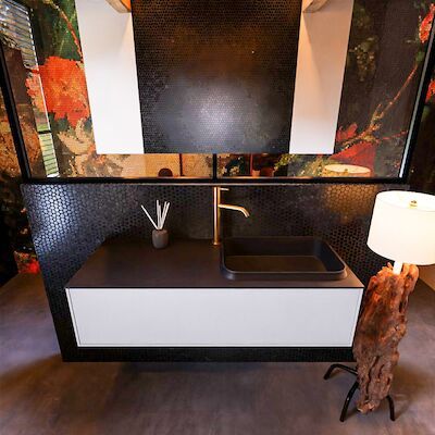Badkamermeubelset Mondiaz Erin 120 cm met 1 Lade met RIDGE Wastafel Rechts Urban met 1 kraangat Greeploos Mat Cale