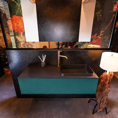 Badkamermeubelset Mondiaz Erin 120 cm met 1 Lade met RIDGE Wastafel Rechts Urban met 1 kraangat Greeploos Mat Smag