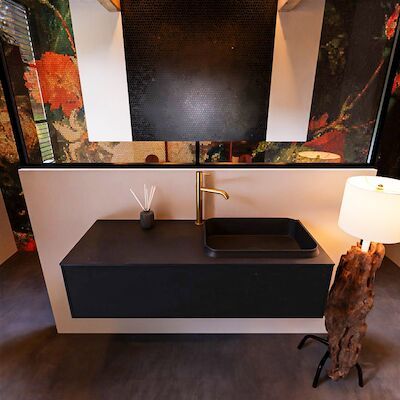 Badkamermeubelset Mondiaz Erin 120 cm met 1 Lade met RIDGE Wastafel Rechts Urban met 1 kraangat Greeploos Mat Urban