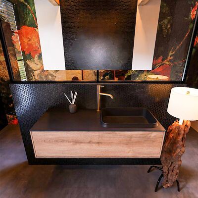 Badkamermeubelset Mondiaz Erin 120 cm met 1 Lade met RIDGE Wastafel Rechts Urban met 1 kraangat Greeploos Mat Washed Oak