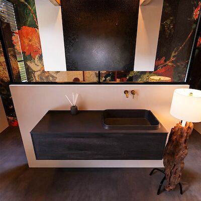 Badkamermeubelset Mondiaz Erin 120 cm met 1 Lade met RIDGE Wastafel Rechts Urban Zonder Kraangaten Greeploos Mat Antracite