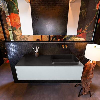 Badkamermeubelset Mondiaz Erin 120 cm met 1 Lade met RIDGE Wastafel Rechts Urban Zonder Kraangaten Greeploos Mat Clay