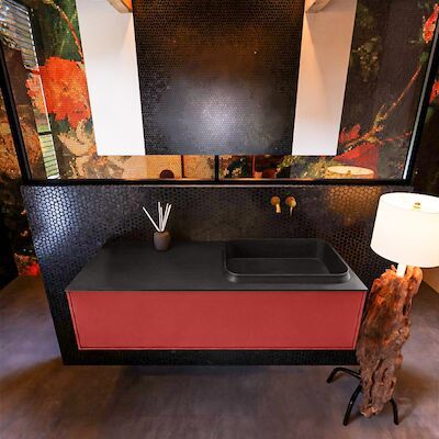 Badkamermeubelset Mondiaz Erin 120 cm met 1 Lade met RIDGE Wastafel Rechts Urban Zonder Kraangaten Greeploos Mat Fire