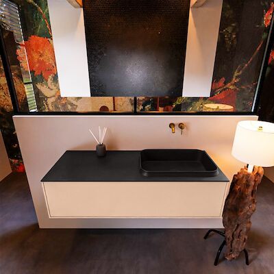 Badkamermeubelset Mondiaz Erin 120 cm met 1 Lade met RIDGE Wastafel Rechts Urban Zonder Kraangaten Greeploos Mat Rosee