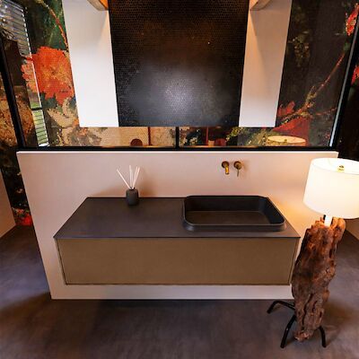 Badkamermeubelset Mondiaz Erin 120 cm met 1 Lade met RIDGE Wastafel Rechts Urban Zonder Kraangaten Greeploos Mat Rust