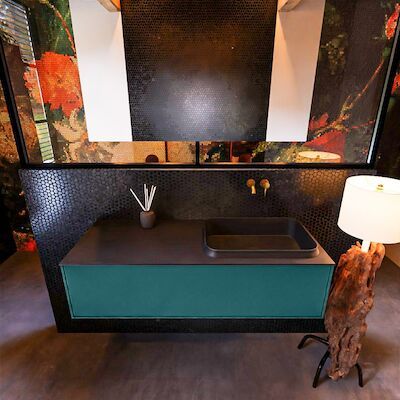 Badkamermeubelset Mondiaz Erin 120 cm met 1 Lade met RIDGE Wastafel Rechts Urban Zonder Kraangaten Greeploos Mat Smag