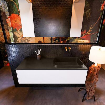 Badkamermeubelset Mondiaz Erin 120 cm met 1 Lade met RIDGE Wastafel Rechts Urban Zonder Kraangaten Greeploos Mat Talc