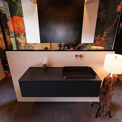 Badkamermeubelset Mondiaz Erin 120 cm met 1 Lade met RIDGE Wastafel Rechts Urban Zonder Kraangaten Greeploos Mat Urban