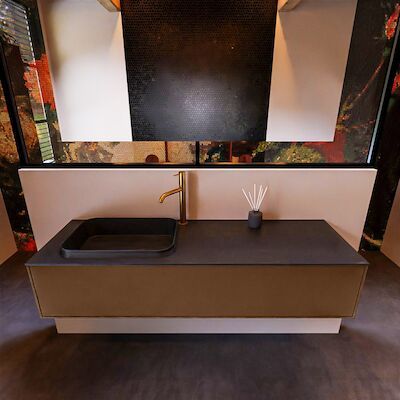 Badkamermeubelset Mondiaz Erin 150 cm met 1 Lade met RIDGE Wastafel Links Urban met 1 kraangat Greeploos Mat Rust