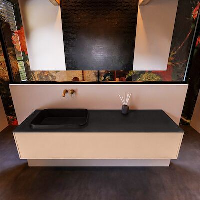 Badkamermeubelset Mondiaz Erin 150 cm met 1 Lade met RIDGE Wastafel Links Urban Zonder Kraangaten Greeploos Mat Rosee