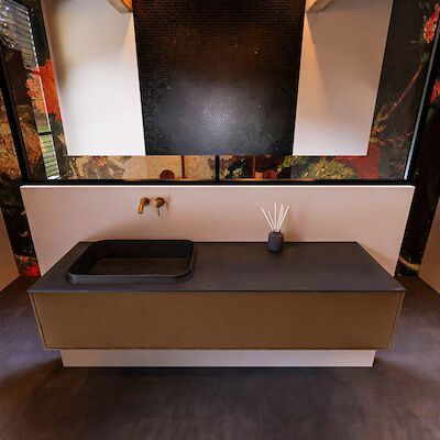 Badkamermeubelset Mondiaz Erin 150 cm met 1 Lade met RIDGE Wastafel Links Urban Zonder Kraangaten Greeploos Mat Rust