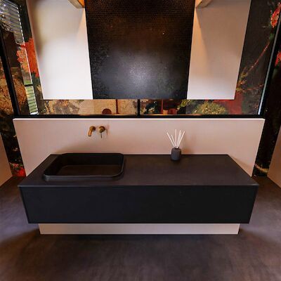Badkamermeubelset Mondiaz Erin 150 cm met 1 Lade met RIDGE Wastafel Links Urban Zonder Kraangaten Greeploos Mat Urban