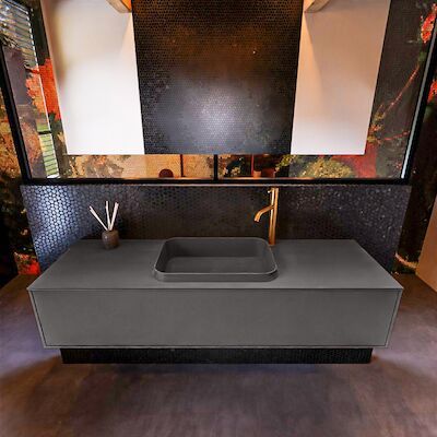 Badkamermeubelset Mondiaz Erin 150 cm met 1 Lade met RIDGE Wastafel Midden Dark grey met 1 kraangat Greeploos Mat Dark Grey