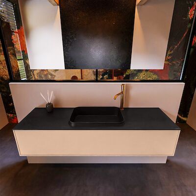 Badkamermeubelset Mondiaz Erin 150 cm met 1 Lade met RIDGE Wastafel Midden Urban met 1 kraangat Greeploos Mat Rosee