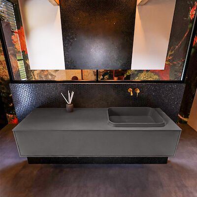 Badkamermeubelset Mondiaz Erin 150 cm met 1 Lade met RIDGE Wastafel Rechts Dark grey Zonder Kraangaten Greeploos Mat Dark Grey