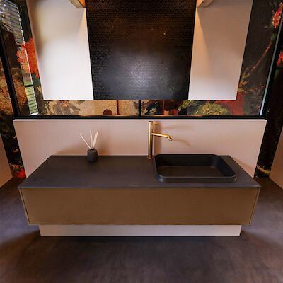 Badkamermeubelset Mondiaz Erin 150 cm met 1 Lade met RIDGE Wastafel Rechts Urban met 1 kraangat Greeploos Mat Rust
