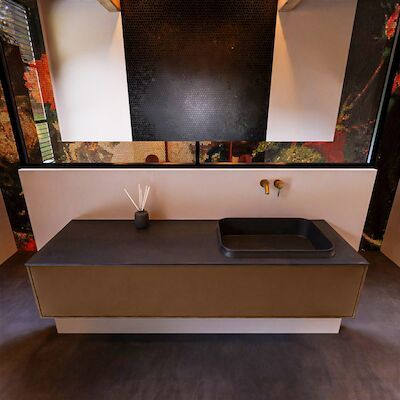 Badkamermeubelset Mondiaz Erin 150 cm met 1 Lade met RIDGE Wastafel Rechts Urban Zonder Kraangaten Greeploos Mat Rust