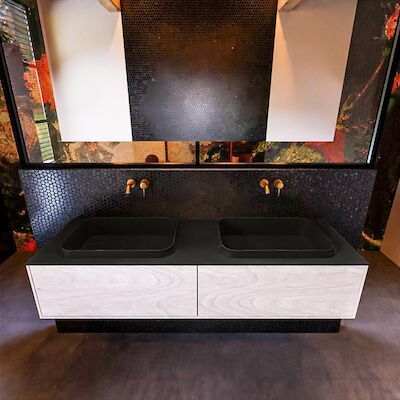 Badkamermeubelset Mondiaz Erin 150 cm met 2 Lades met RIDGE Wastafel Dubbel Urban Zonder Kraangaten Greeploos Mat Underlayment