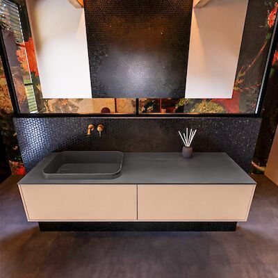 Badkamermeubelset Mondiaz Erin 150 cm met 2 Lades met RIDGE Wastafel Links Dark grey Zonder Kraangaten Greeploos Mat Rosee