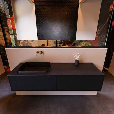 Badkamermeubelset Mondiaz Erin 150 cm met 2 Lades met RIDGE Wastafel Links Urban Zonder Kraangaten Greeploos Mat Urban