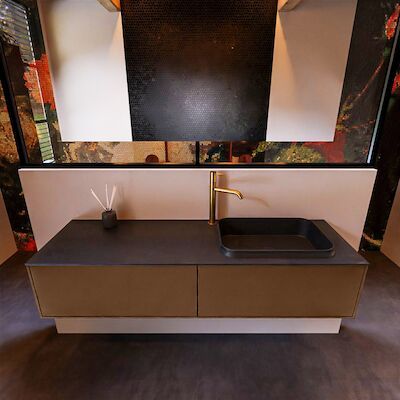 Badkamermeubelset Mondiaz Erin 150 cm met 2 Lades met RIDGE Wastafel Rechts Urban met 1 kraangat Greeploos Mat Rust