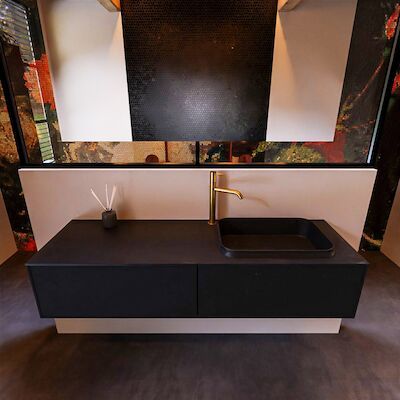 Badkamermeubelset Mondiaz Erin 150 cm met 2 Lades met RIDGE Wastafel Rechts Urban met 1 kraangat Greeploos Mat Urban
