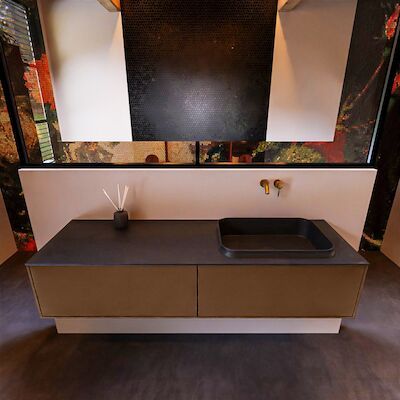 Badkamermeubelset Mondiaz Erin 150 cm met 2 Lades met RIDGE Wastafel Rechts Urban Zonder Kraangaten Greeploos Mat Rust