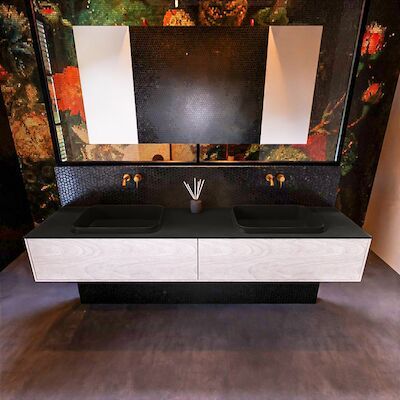 Badkamermeubelset Mondiaz Erin 200 cm met 2 Lades met RIDGE Wastafel Dubbel Urban Zonder Kraangaten Greeploos Mat Underlayment