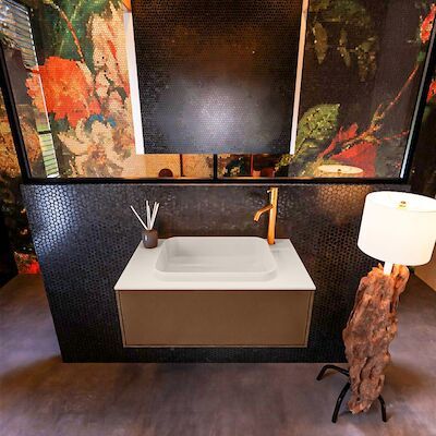 Badkamermeubelset Mondiaz Erin 80 cm met 1 Lade met RIDGE Wastafel Midden Linen met 1 kraangat Greeploos Mat Rust